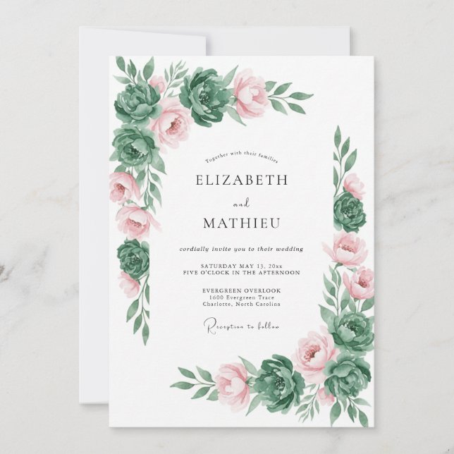 Invitation Mariage Botanique Félicité Rose Poussiéreuse (Devant)