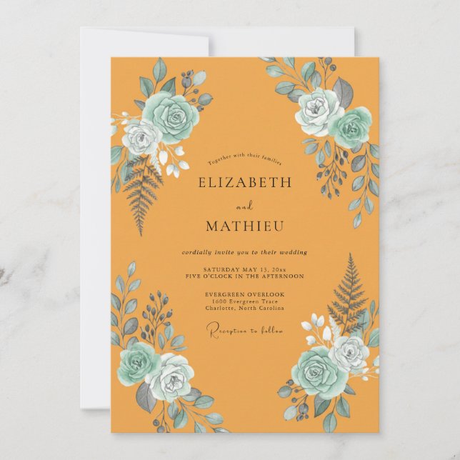 Invitation Mariage Botanique Feuille d'Eau Moutarde (Devant)