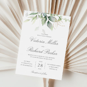 Invitation Mariage botanique Feuille Eucalyptus Green