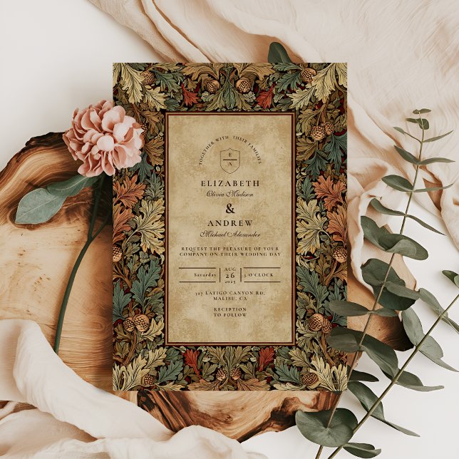 Invitation Mariage Botanique Feuillu Vintage (Créateur téléchargé)