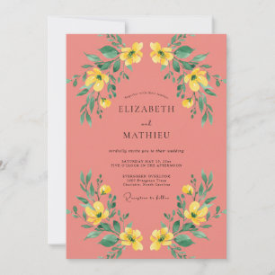 Invitation Mariage Botanique Fleur de Corail Jaune