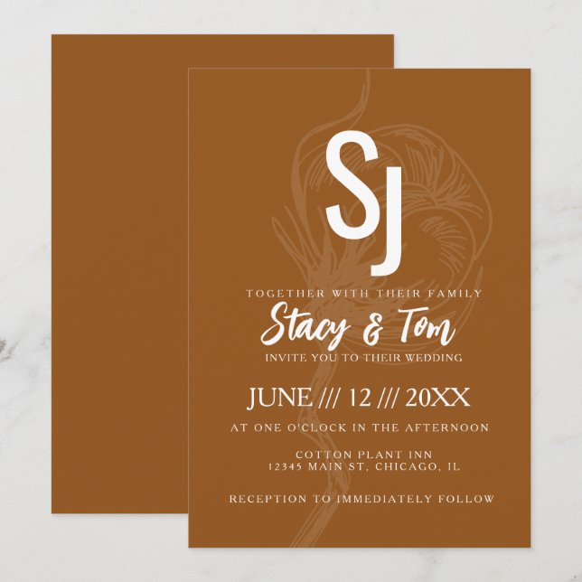 Invitation Mariage Botanique Fleur de Coton Terracotta (Devant / Derrière)