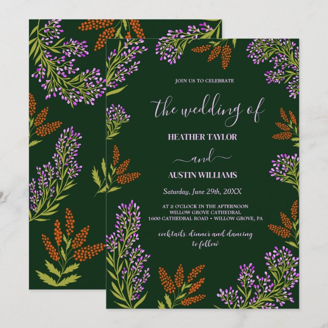 Invitation Mariage Botanique Fleur de Lilas Colorée  (Devant / Derrière)