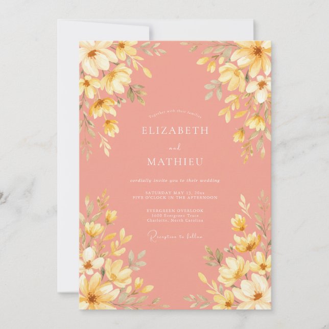 Invitation Mariage Botanique Fleur de Pêche (Devant)