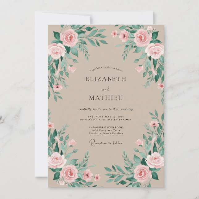 Invitation Mariage Botanique Fleur de Pêcher (Devant)
