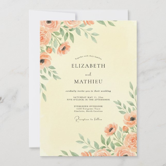 Invitation Mariage Botanique Fleur de Pêcher (Devant)