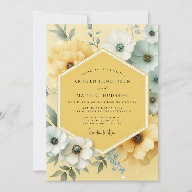 Invitation Mariage Botanique Fleur Jaune (Devant)