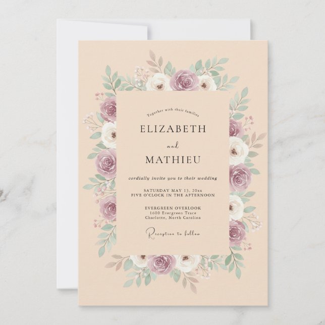 Invitation Mariage Botanique Fleur Mauve (Devant)
