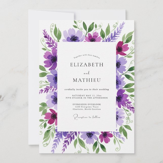 Invitation Mariage Botanique Fleur Violette (Devant)
