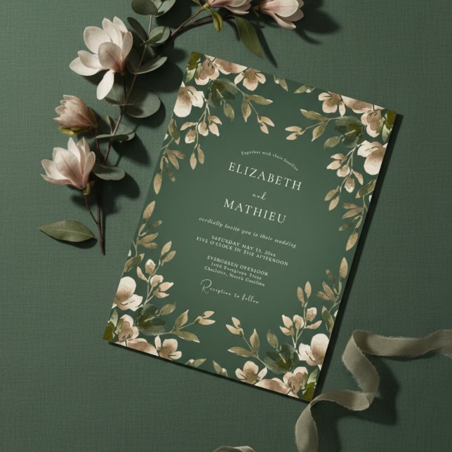 Invitation Mariage Botanique Fleurie Vert Émeraude (Créateur téléchargé)