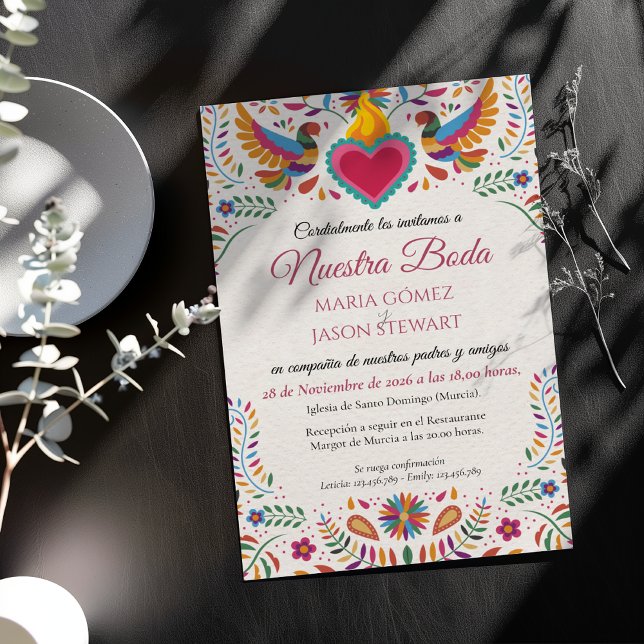 Invitation Mariage Botanique Fleurs Colorées Fiesta Espagnol (Fiesta Colorful Flowers Botanical Spanish Wedding Invitation)