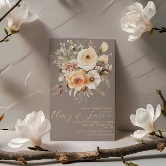 Invitation Mariage botanique floral beige neutre 