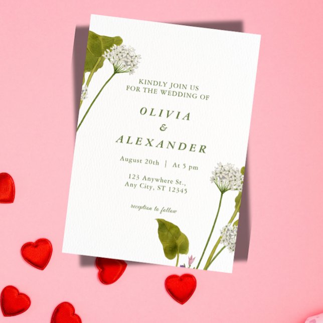 Invitation Mariage Botanique Floral Blanc Élégant (Créateur téléchargé)