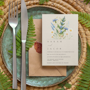 Invitation Mariage Botanique Floral Bleu Daisy d'Été
