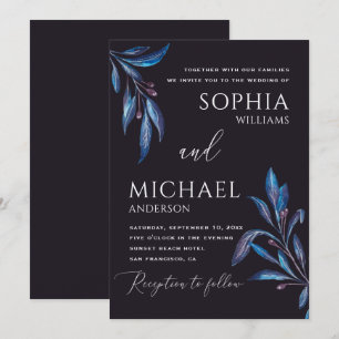 Invitation Mariage botanique floral bleu violet aquarelle