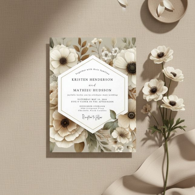 Invitation Mariage Botanique Floral Crème Romantique (Créateur téléchargé)