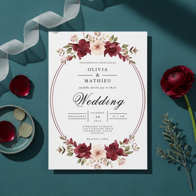 Invitation Mariage botanique floral Crimson (Créateur téléchargé)