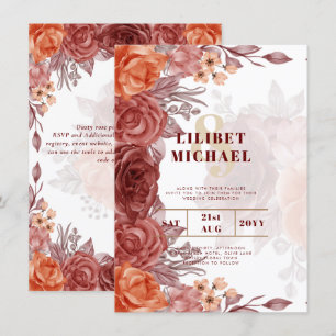 Invitation Mariage botanique floral de la chute d'orange brûl