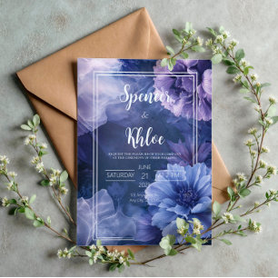 Invitation Mariage Botanique Floral de Nuit Bleu Violet Mélan