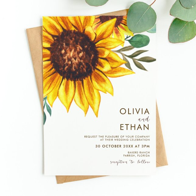 Invitation Mariage botanique floral de tournesol moderne (Créateur téléchargé)