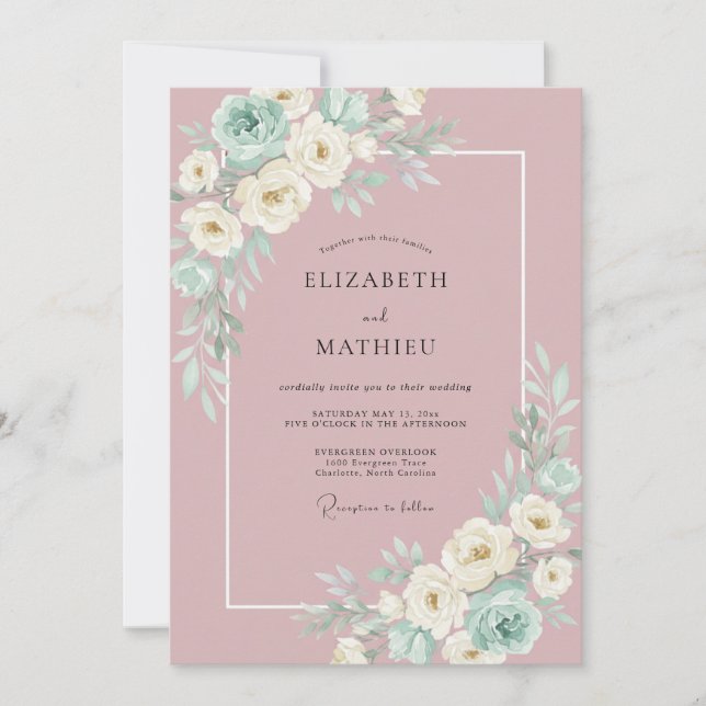 Invitation Mariage Botanique Floral Élégant Mauve (Devant)