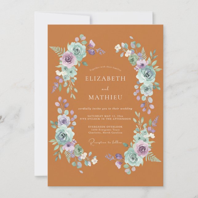 Invitation Mariage Botanique Floral en Terracotta (Devant)