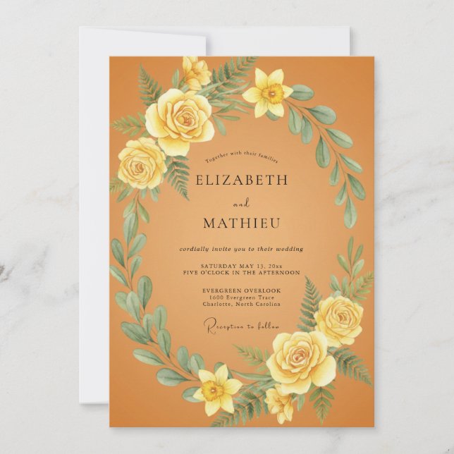 Invitation Mariage Botanique Floral Jaune (Devant)