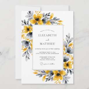 Invitation Mariage Botanique Floral Jaune Moutarde