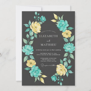 Invitation Mariage Botanique Floral Jaune Sarcelle