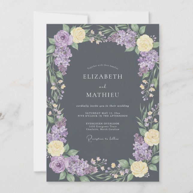 Invitation Mariage Botanique Floral Lavande (Devant)