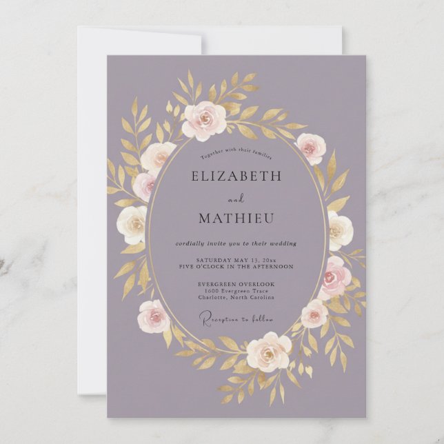 Invitation Mariage Botanique Floral Mauve (Devant)