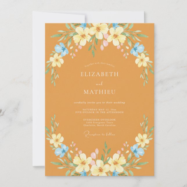 Invitation Mariage Botanique Floral Ocre (Devant)