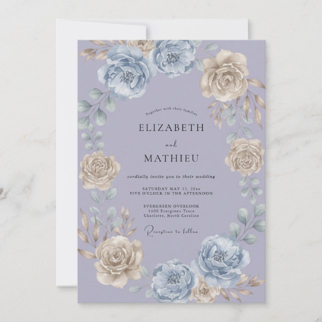Invitation Mariage Botanique Floral Pervenche (Devant)