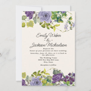 Invitation Mariage botanique floral pourpre
