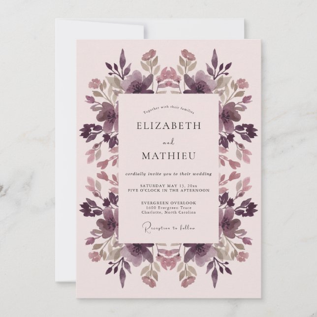 Invitation Mariage Botanique Floral Romance Prunier (Devant)