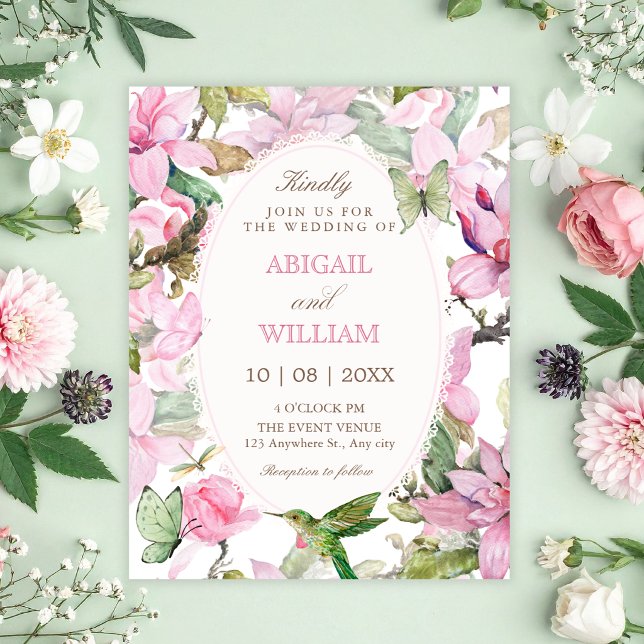 Invitation Mariage botanique floral rose (Créateur téléchargé)