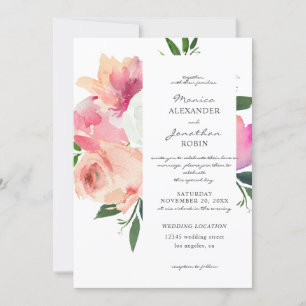 Invitation Mariage botanique floral rose et gris V2