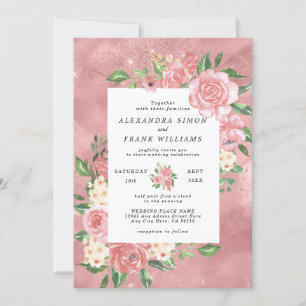 Invitation Mariage Botanique Floral Rose Gold Aquarelle Rose