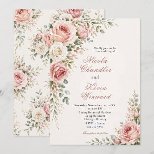 Invitation Mariage Botanique Floral Rose Tendre