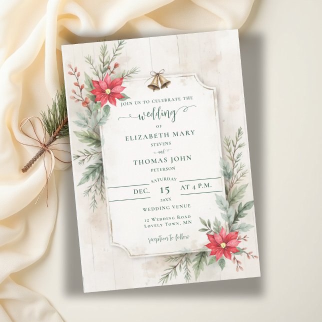Invitation Mariage botanique floral rustique d'hiver en bois  ( rustic winter botanical floral wood modern wedding invitation)