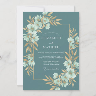 Invitation Mariage Botanique Floral Sarcelle