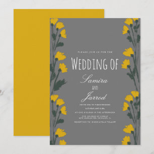 Invitation Mariage botanique floral sauvage jaune dessiné à l
