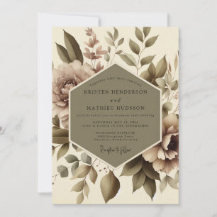 Invitation Mariage Botanique Floral Taupe