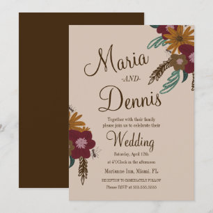 Invitation Mariage Botanique Floral Tournesol Abeille Vintage
