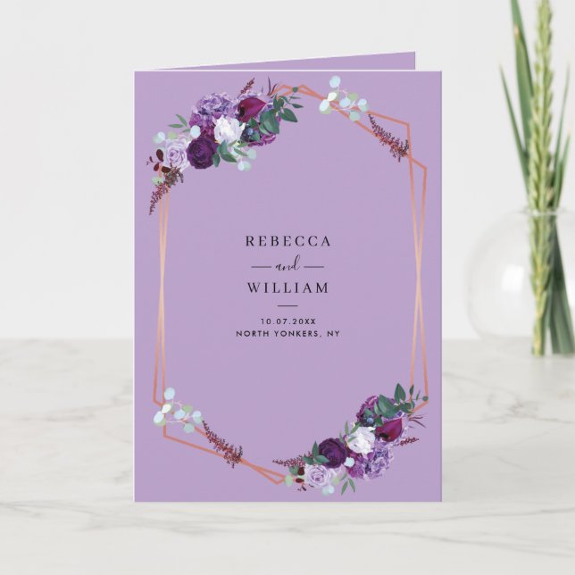 Invitation Mariage botanique floral tout-en-un au lilas viole (Devant)