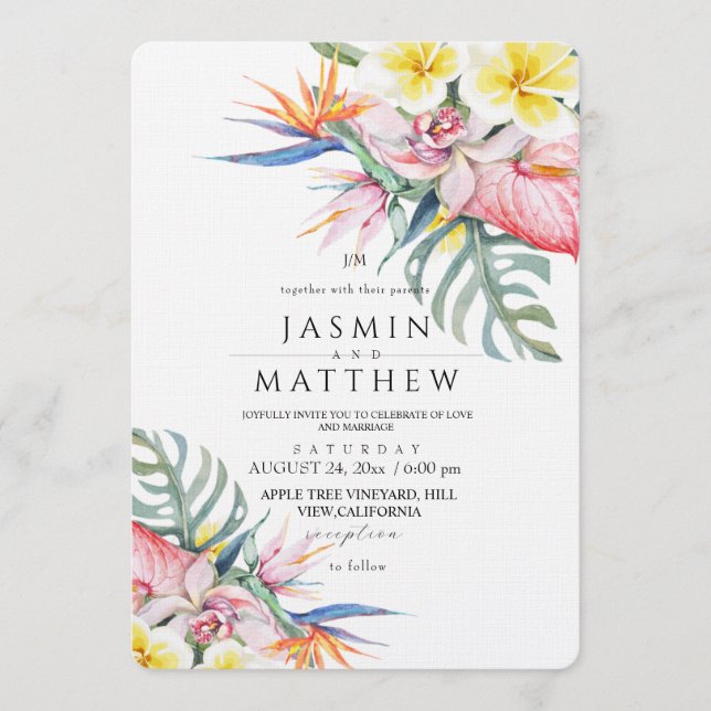 Invitation Mariage botanique floral tropical (Devant)