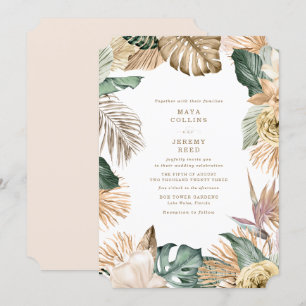 Invitation Mariage botanique floral tropical or mauve