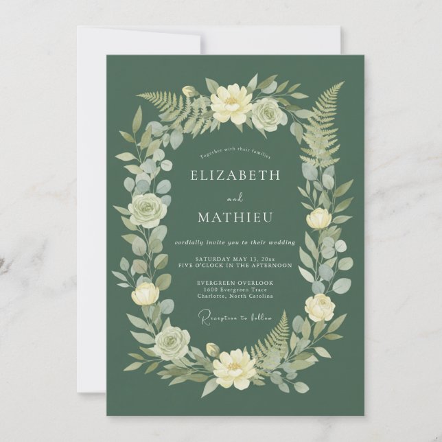 Invitation Mariage Botanique Floral Vert Émeraude (Devant)