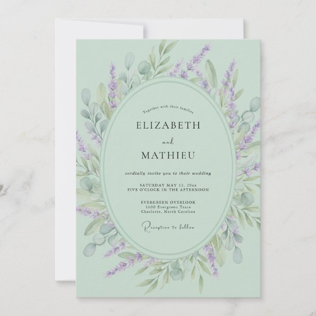 Invitation Mariage Botanique Floral Vert Menthe (Devant)