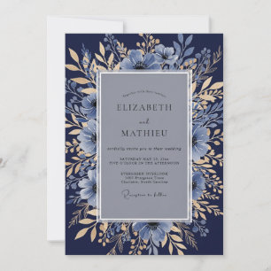 Invitation Mariage Botanique Formel Bleu Nuit